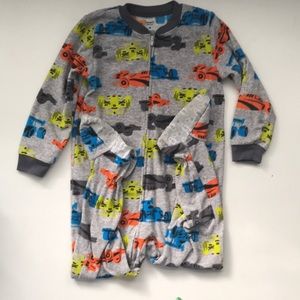 4T footed fleece pajamas, race cars single piece